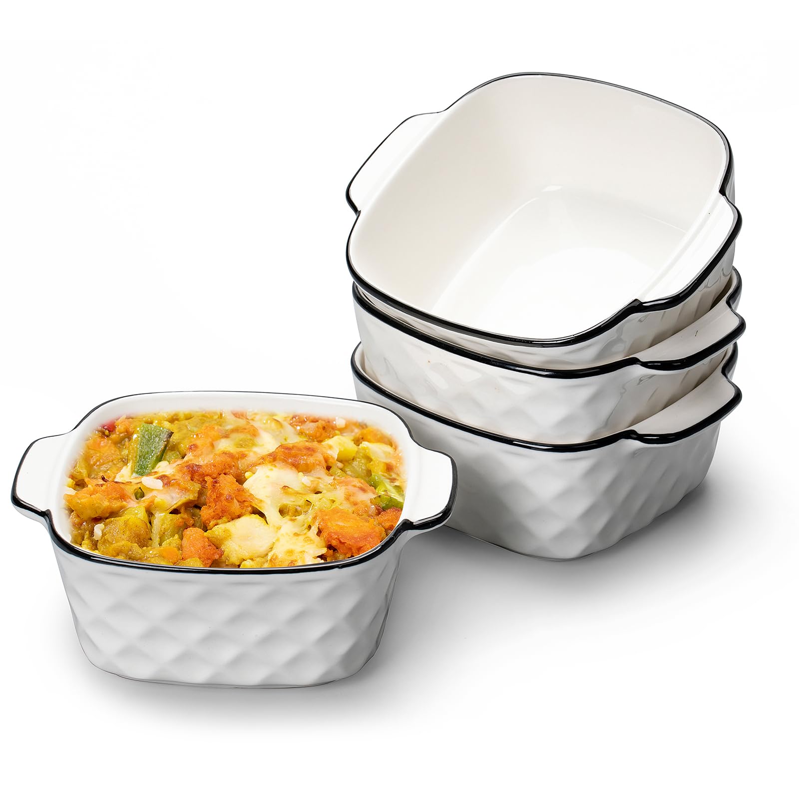 Lot de 4 plats de cuisson en céramique, plats pour four, 400 ml petit plat de cuisson pour friteuse à air, ustensiles de cuisson en céramique avec poignées, petit four, cocotte, petit pour lasagnes