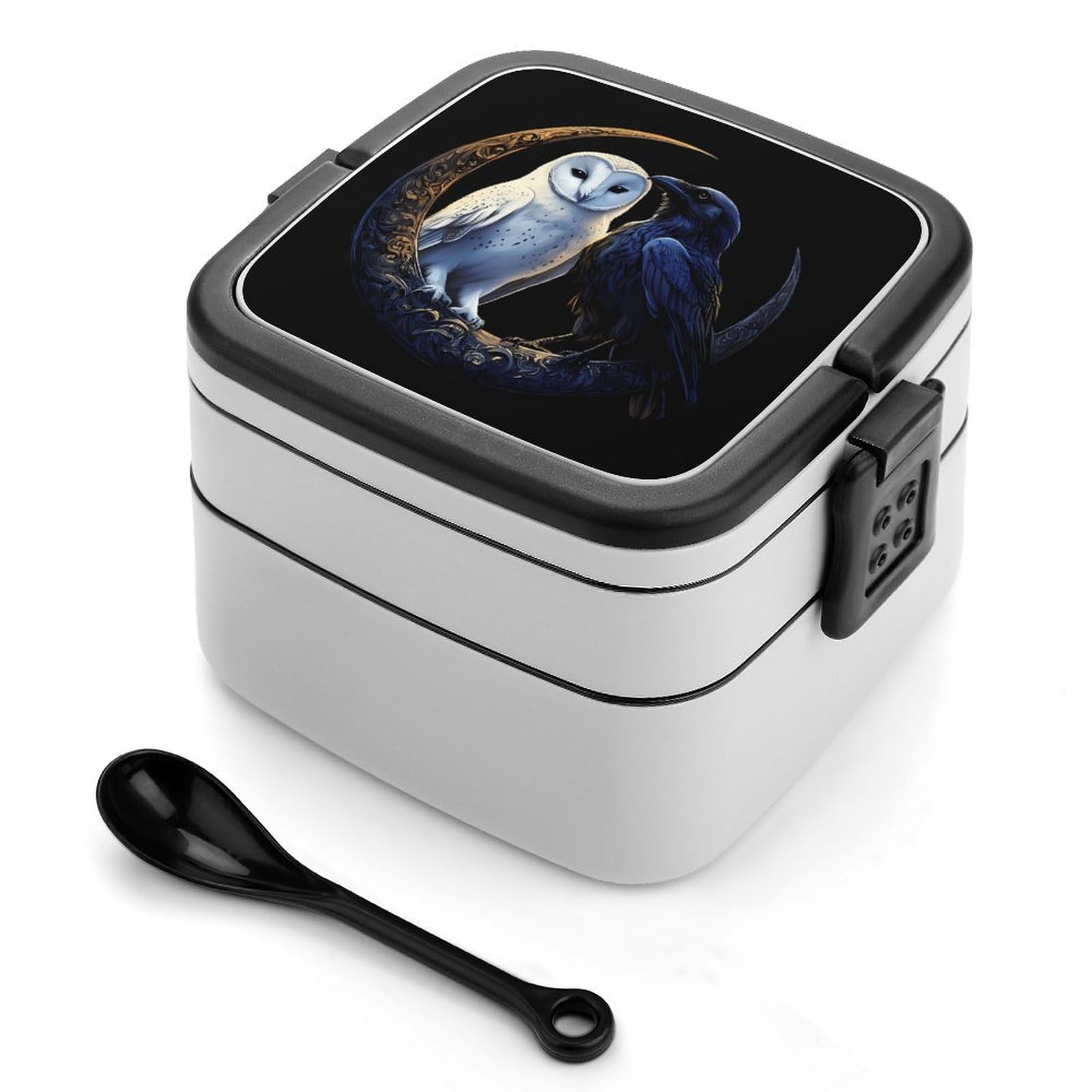 CGSBNGHA Owl-Crow-Moon Bento Lunch Box 2 Layer Lunchbox Food Container for Adults Office