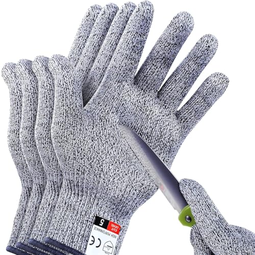 KANDPAND 4 PCS Cut Resistant Gloves Level 5 Protection for Kitchen, Upgrade Safety Anti Cutting Gloves for Meat Cutting, Wood Carving, Mandolin Slicing and More