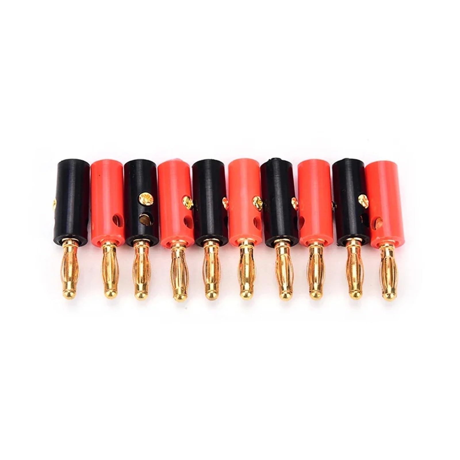 10 connettori a banana per altoparlanti, placcati oro, 4 mm, rosso/nero