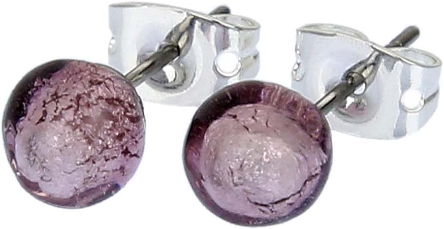 Glass Of Venice Murano Glass Tiny Stud Earrings - Silver Purple