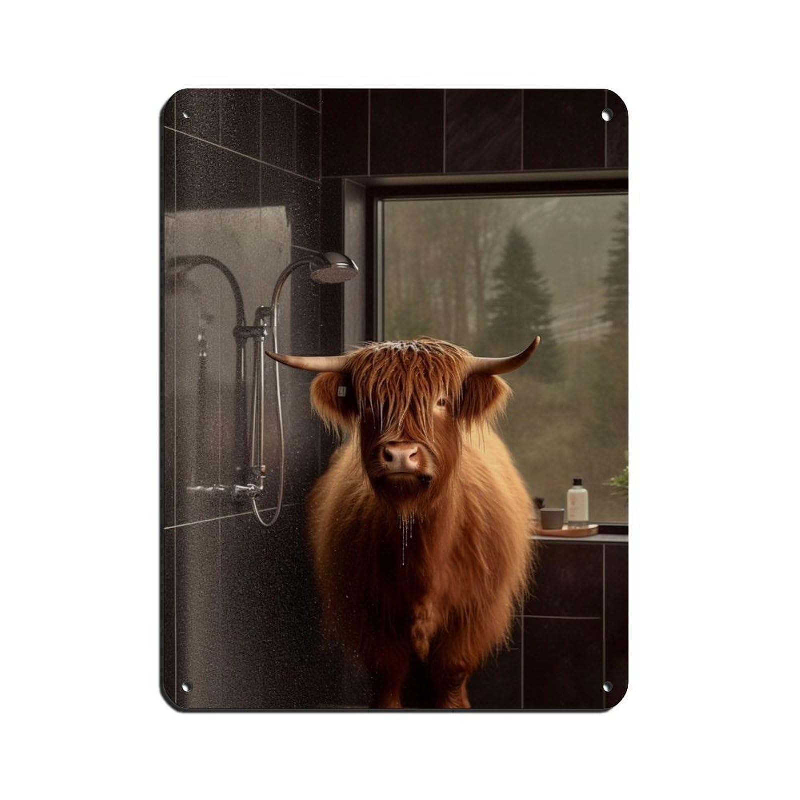 Highland Cow Taking A Bath (3) Retro Poster Metal Tin Sign Chic Art Retro Iron Painting Bar People Cave Cafe Family Garage Poster Wall Decoration 12x16inch(30x40cm)
