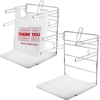 2 Pcs Plastic Grocery Bag Holder Shopping Bag Rack T Shirt Bag Shopping Bag Stand Plastic Bag Organizer with Pp Base for Grocery Store Retail Kitchen Restaurant Supermarket 12.2"L x 12.4"W x 15.8"H
