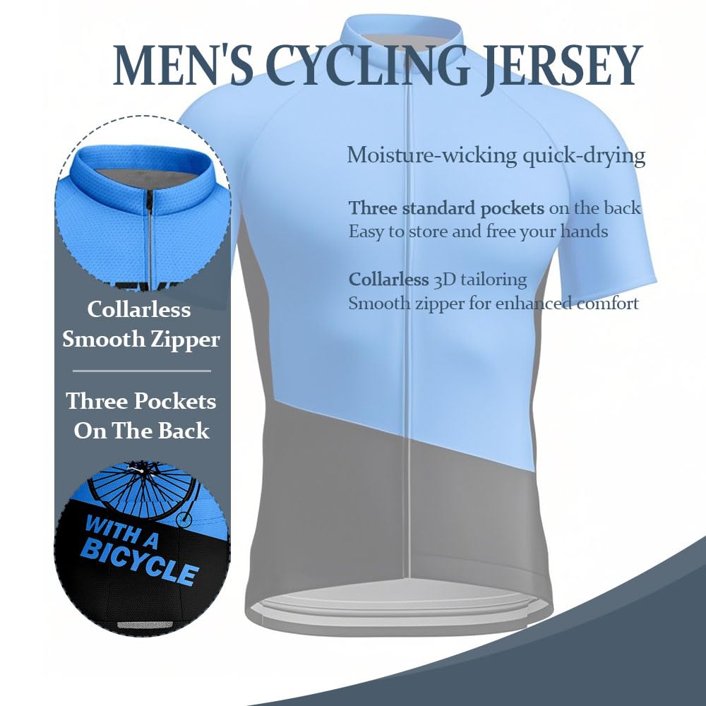 Mateju Maillot Cyclisme Hommes 3D Loup Tenue Cycliste Respirant Homme Maillots de Cyclisme Séchage Rapide Tee Shirt Maillot Velo Route avec Fermeture Éclair et 3 Poche