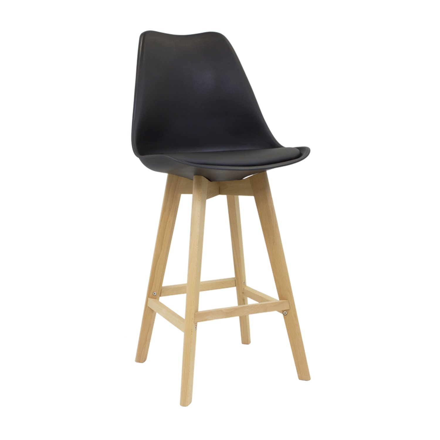 Vaukura Taburete Nórdico Alto con Patas de Madera y Asiento Acolchado (Negro)