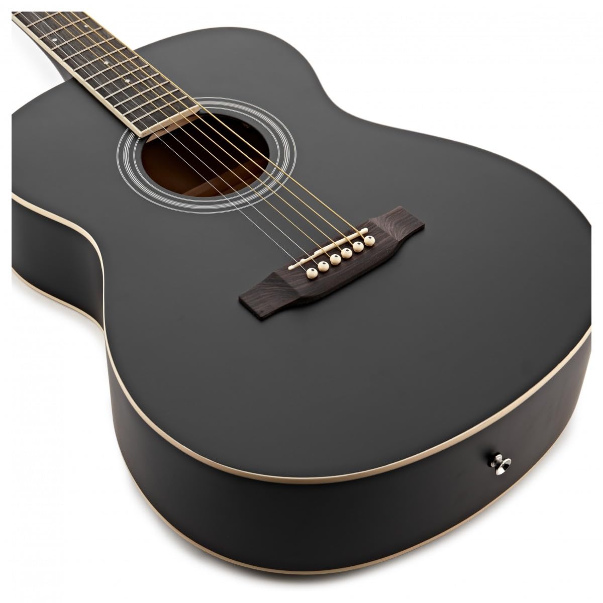 Chitarra acustica mancina Student di Gear4music, nera | Per suonatori mancini in crescita, costruzione in tiglio per un tono brillante ed equilibrato, manico a C comodo