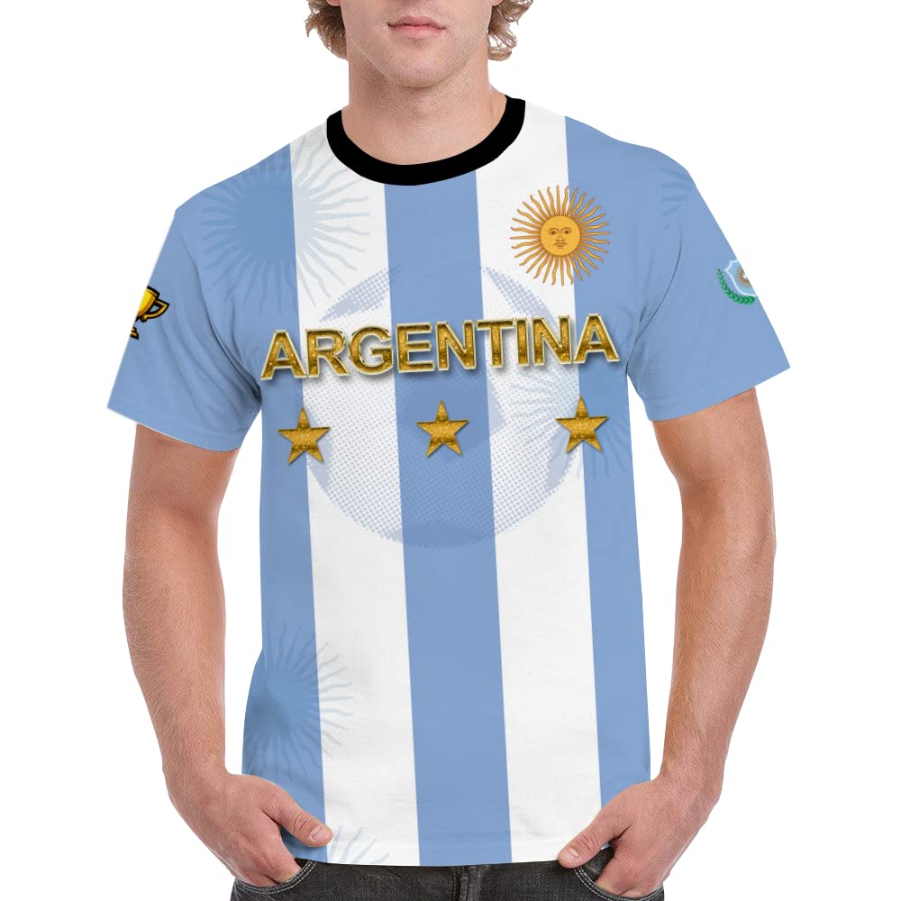aunoArgentina Football Three Star Men's Shirt Jersey World Cup Champions Edition Sports Fan Gift