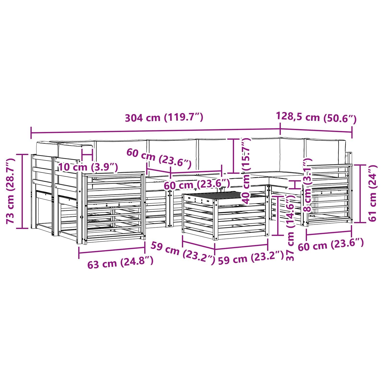 Gartenmöbelset 8-teilig aus massivem Akazienholz Natur Beige wetterfest für Terrasse Balkon Garten Esszimmer Wohnzimmer Moderne Sitzgruppe mit Tisch, Sofas, Stühlen, Kissen, langlebig