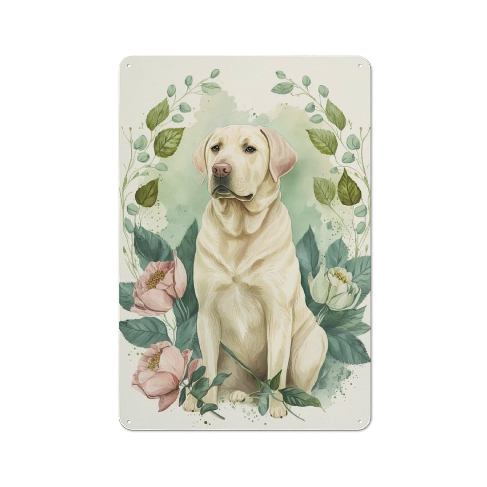 Junmoney Labrador Floral Portrait Classic Metal Plaque 30X20cm Featuring Bistro Wall Plaque For Kitchen, Cafe, Pantry Or Dining Room