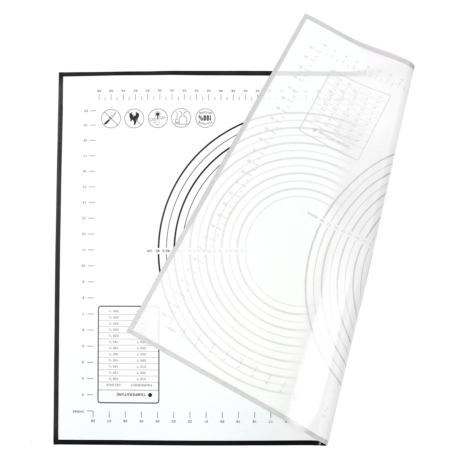 Nikou Tappetino da forno in silicone, antiscivolo, resistente al calore, con scala, 29 x 26 cm, nero, ideale per impastare e cuocere in cucina di casa