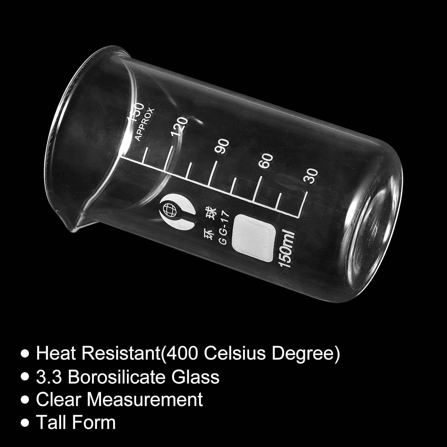 PATIKIL 3Pcs 150ml Tall Form Glass Beaker, 3.3 Borosilicate Glass Graduated Printed Scale Measuring Cups with Spout for Kitchen Lab Liquids