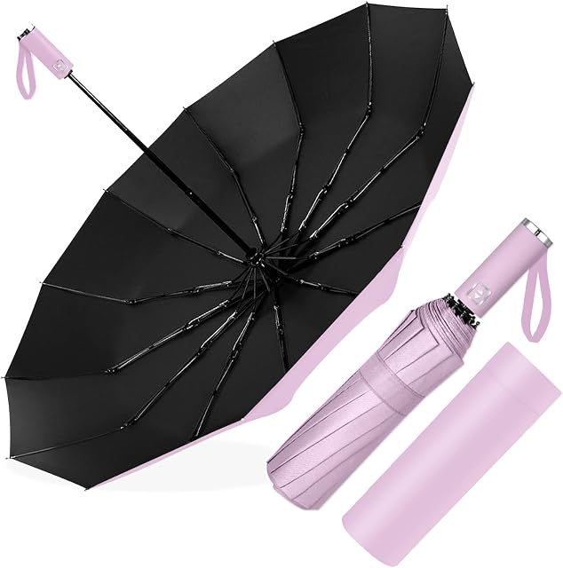 Poligono Parasol Odporny na Burzę, Składany Parasol Kieszonkowy, Automatyczne Otwieranie i Zamykanie, dla Mężczyzn i Kobiet, Kompaktowy, 12 Dużych Parasoli, średnica 105 cm