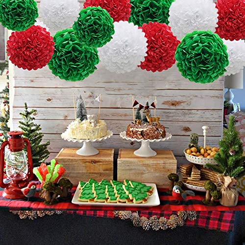 Red Green White Paper Pom Poms, Party Decoration Kit 21Pcs Of 8,10,12 Inch Tissue Flowers For Christmas Graduation Birthday Fiesta Celebration Events #TOP3