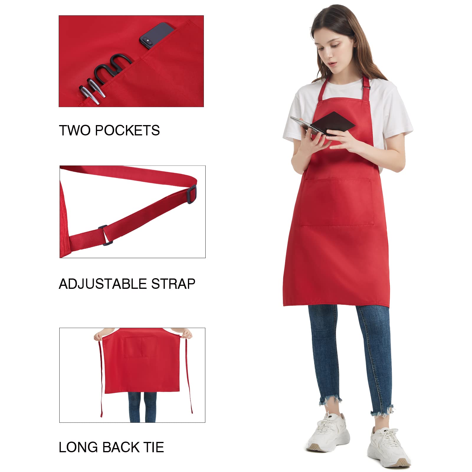 Tabliers De Cuisine 2 Pièces - Noir Et Blanc - Polyester Imperméable - Poche Avant - Réglables - 70x68 Cm