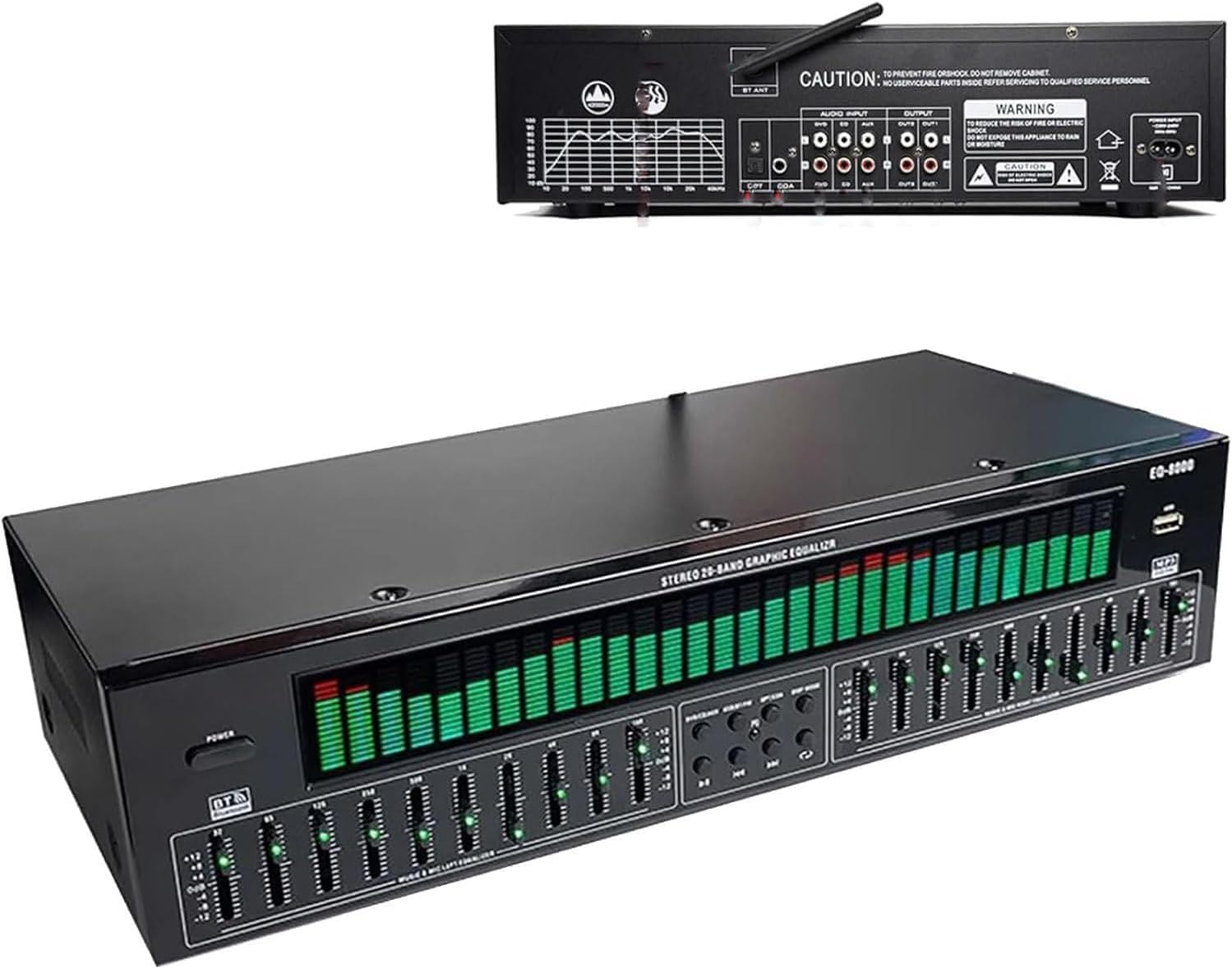 Égaliseur EQ Professionnel, Égaliseur Numérique 31 Bandes, Égaliseur Graphique Stéréo Audio Numérique, 12 Modèles de Rythme, Double Accordage Indépendant en 10 Segments, avec Réduction du Bruit