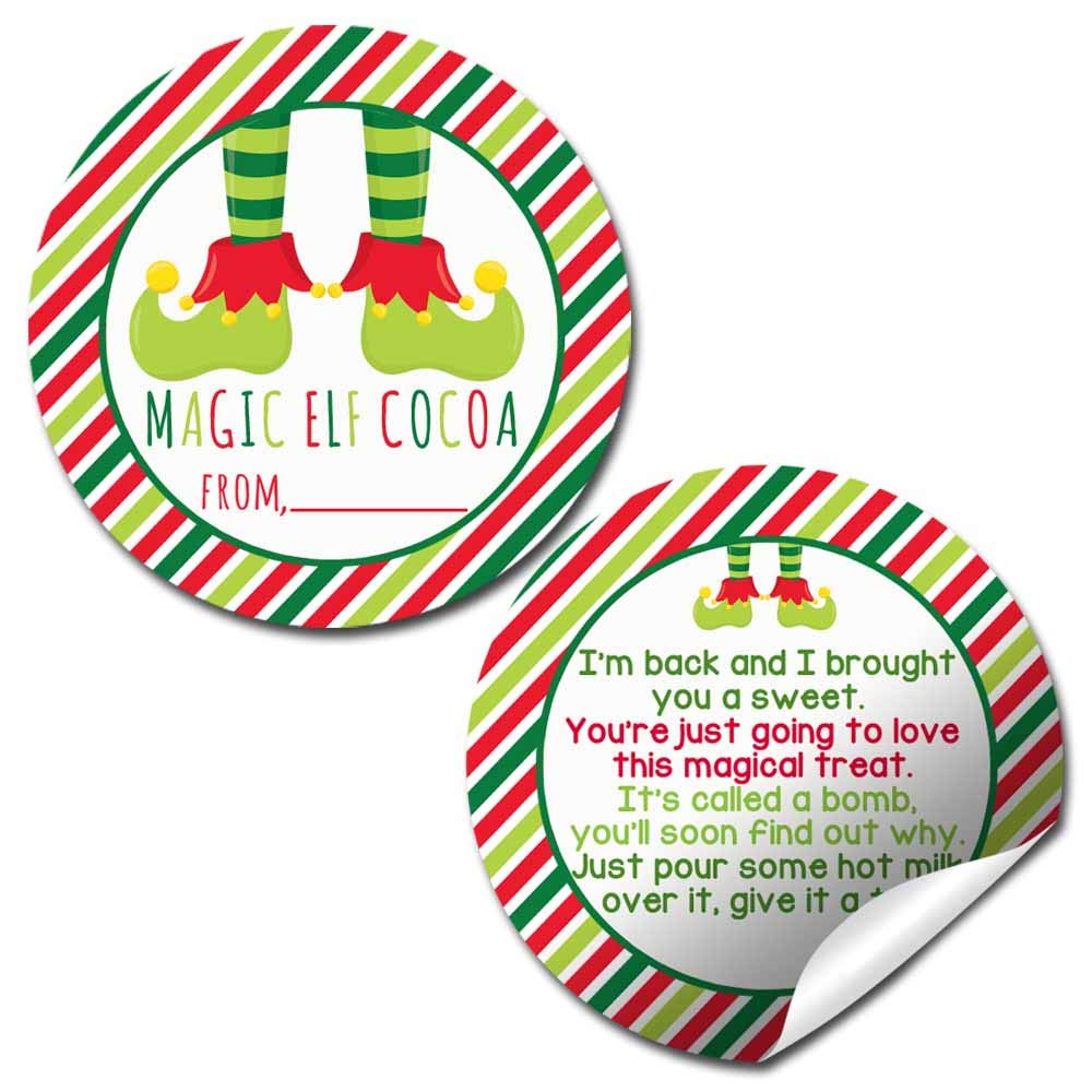 Magic Christmas Elf Feet Themed Hot Cocoa Bomb Sticker Labels — Total of 40, 2" Circle Stickers (20 Sets of 2) by AmandaCreation