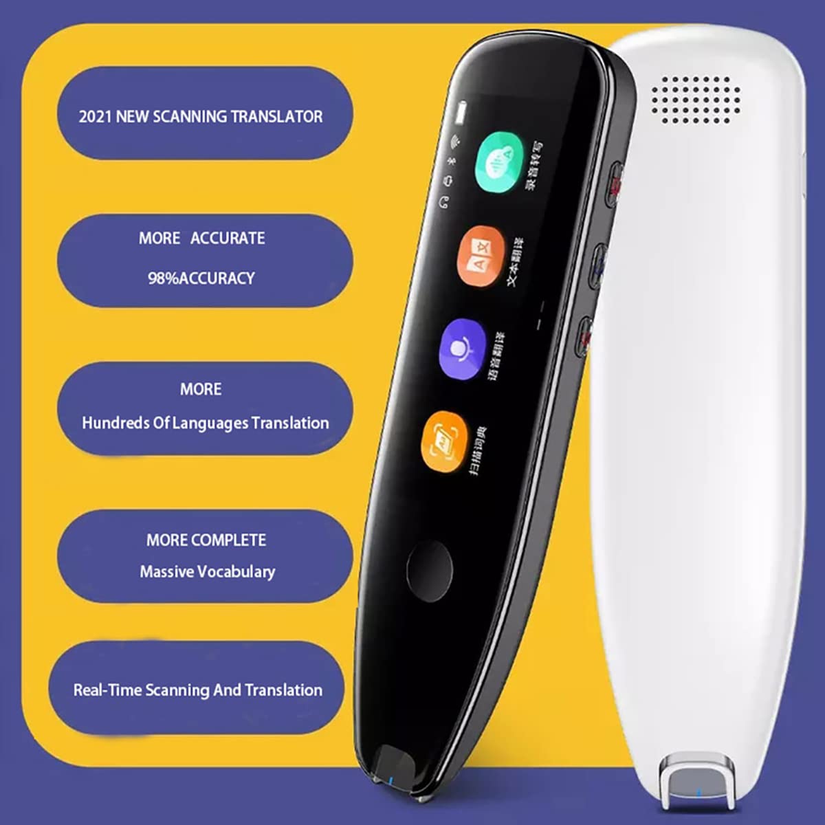 Scan Translation Pen, Lettore di esami Portatile Traduttore di Lingua vocale con Touchscreen WiFi/Funzione Offline Supporto Dizionario/Scansione di Testo Lettura/Testo e fonetica Black