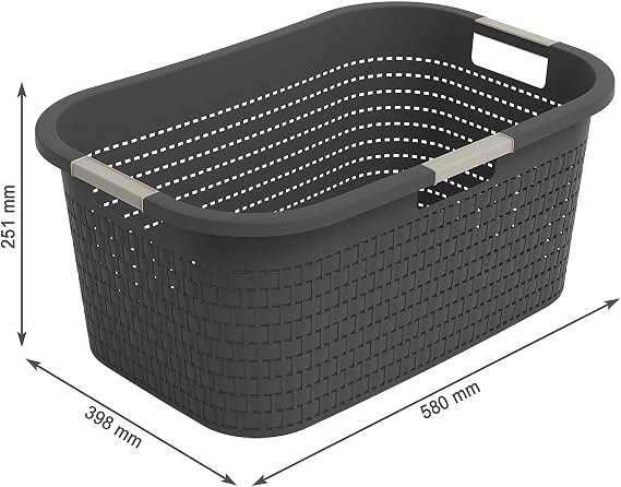 Rotho Country çamaşır sepeti 40 l, plastik (PP) BPA içermez, antrasit, 40 l (58,0 x 38,9 x 25,1 cm)