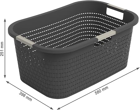 Rotho Country çamaşır sepeti 40 l, plastik (PP) BPA içermez, antrasit, 40 l (58,0 x 38,9 x 25,1 cm)