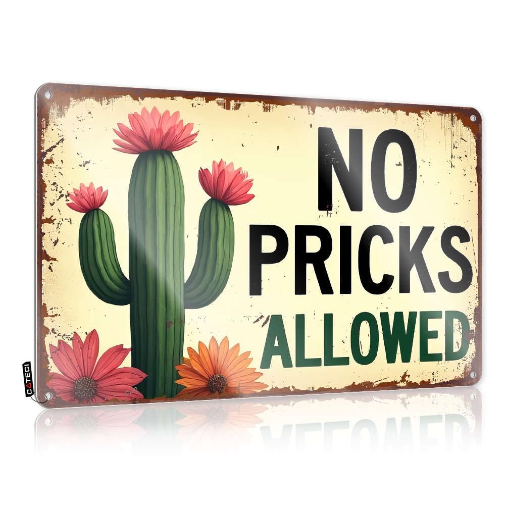 Tin Metal Sign Shabby Chic Door Present No Pricks Allowed Sign - Vintage Wall Decor For Backyard Bar(30X40CM)