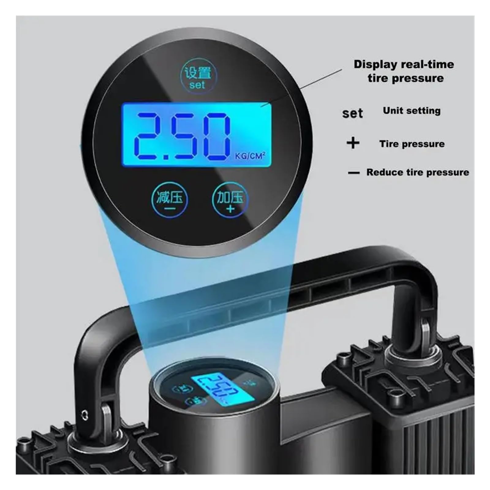 12V Pompa Powietrza W Oponach Samochodowych Wielofunkcyjna Inflacyjna Sprężarki LED Light Cyfrowy Wyświetlacz Pompka Do Opon Motocykla Natychmiastowa Inflacja(Digital display)