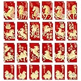 Éléments du Zodiaque Chinois: Nos enveloppes argent présentent divers motifs colorés du Cheval zodiacal, chaque modèle imprimé de calligraphies différentes exprimant des vœux traditionnels, fermeture sécurisée empêchant la chute de l'argent