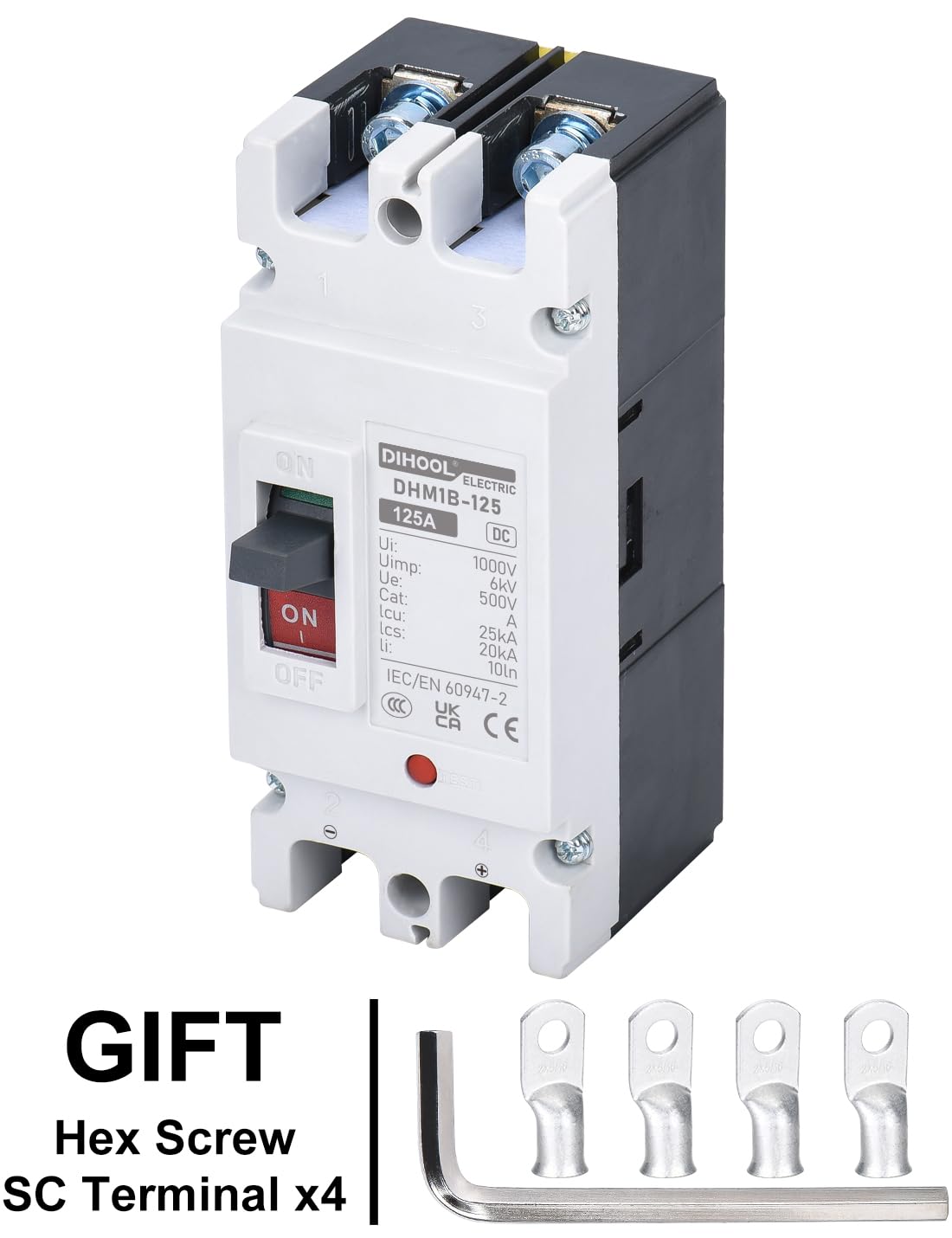 DIHOOL 125 Amp DC Circuit Breaker, Battery Disconnect Switch for Power Station Solar System