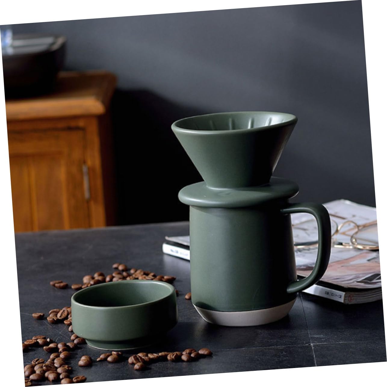 Tragbarer Keramik Kaffeefilterbecher für Zuhause 1 Satz Grün | Feine Filterung, Leicht und Tragbar, Schlichtes Design mit Zarten Details