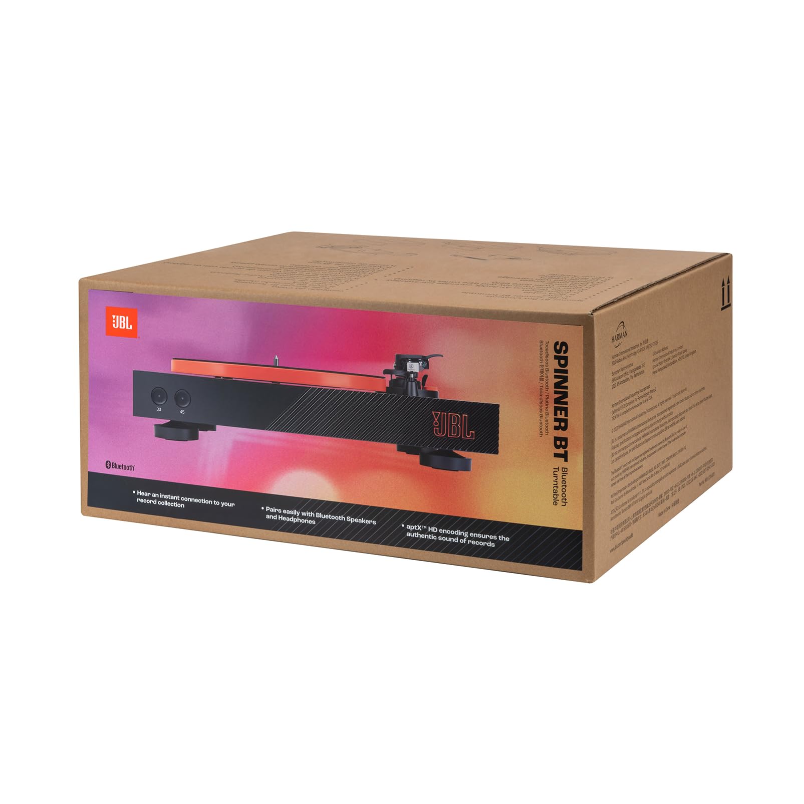 JBL Spinner BT – Hochwertiger Schallplattenspieler mit Bluetooth und aptXTM HD – Schwarz und Orange