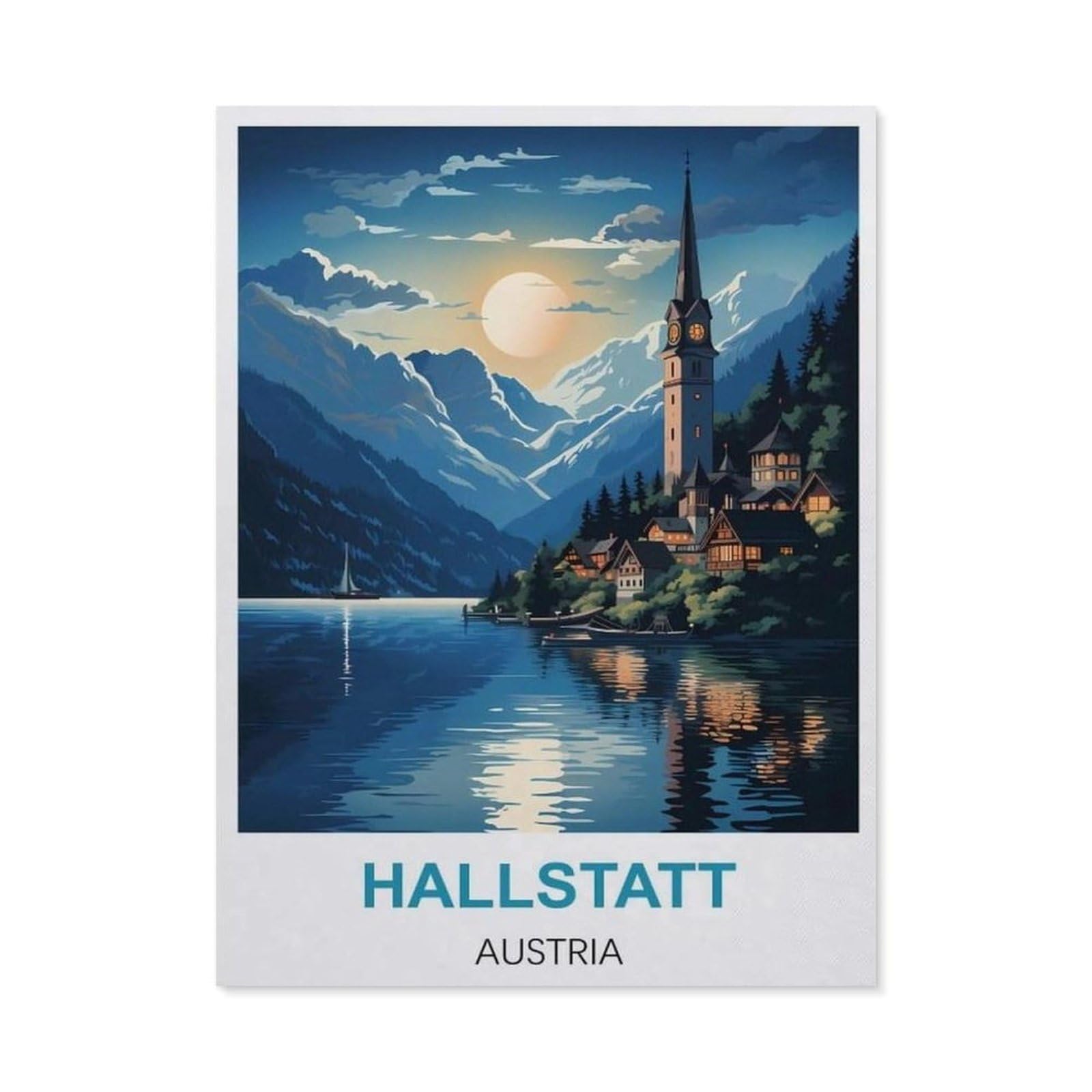 BEAYODKP Hallstatt Austria Vintage Travel Posters，Diamond Painting Kits for Adults - 5D Diamond Painting Kit Full Drill, Diamond Art Kits for Home Wall Decor（40 x 50 cm/15.74 x 19.68 inches）-BW80