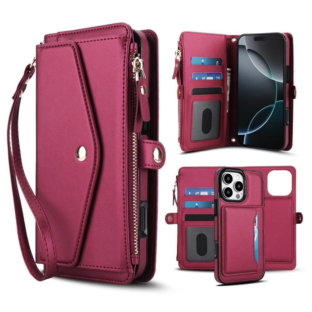 Generic - Funda con tapa para Samsung Galaxy A13 4G/5G (color rojo), funda de piel con cremallera y correa para el hombro + funda de piel