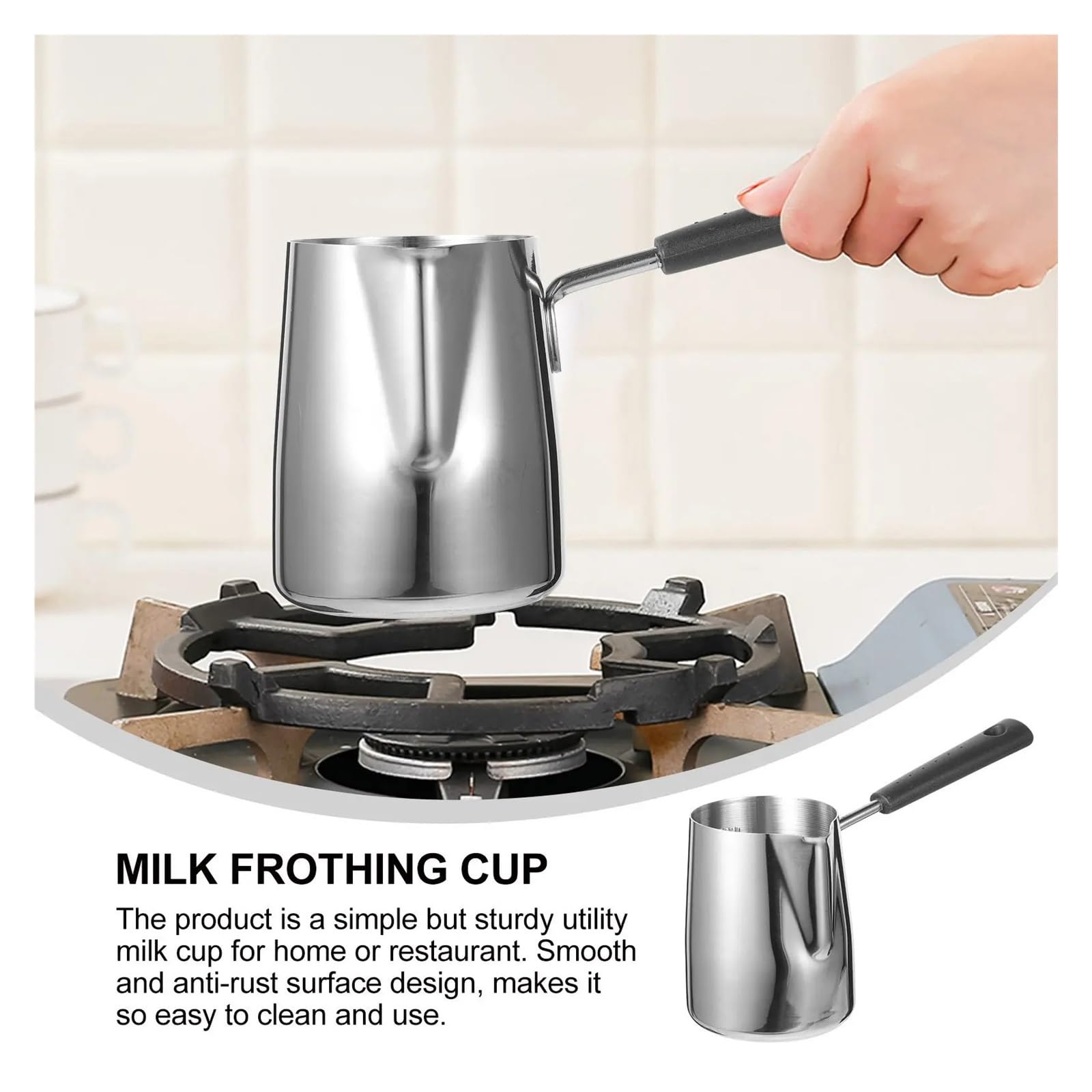 Jarra de leche acero inoxidable 350ml, for máquina café expreso, taza for hacer espuma, con, boquilla puntiaguda, mango ergonómico, 1 ud