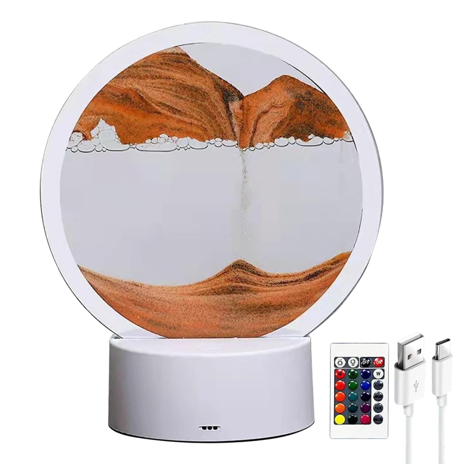 Uitseld Sand Art Liquid Motion, Moving Sand Art, Hourglass Lamp 360° Rotating Table Lamp RGB Colorful, Table Lamp Creative Art Sand Living Room Sandscape Lamp Decoration with Remote Control