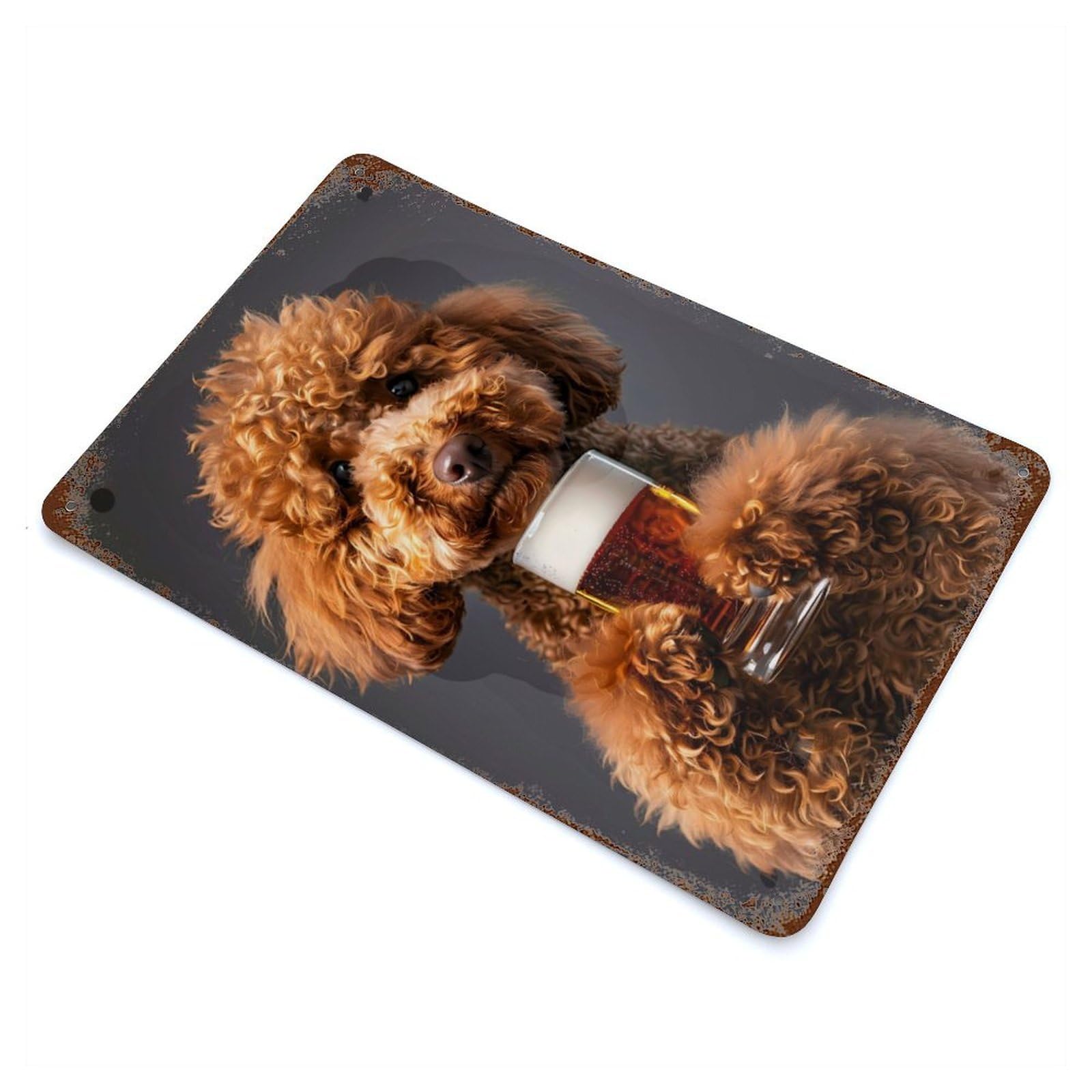 Garage Style Poodle Beer Rusty Metal Tin Sign 11.8"x7.9", Industrial Home Decor for Bar And Workshop
