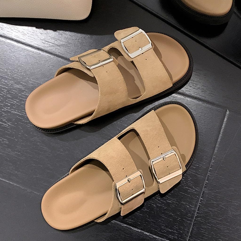 Zapatillas Mujer Sandalias con Plataforma y Soporte para el Arco con Punta Abierta, Sandalias de Playa con Hebilla Ajustable, Chanclas Ligeras y Ultra Acolchadas para Mujer(Caqui,37 EU)