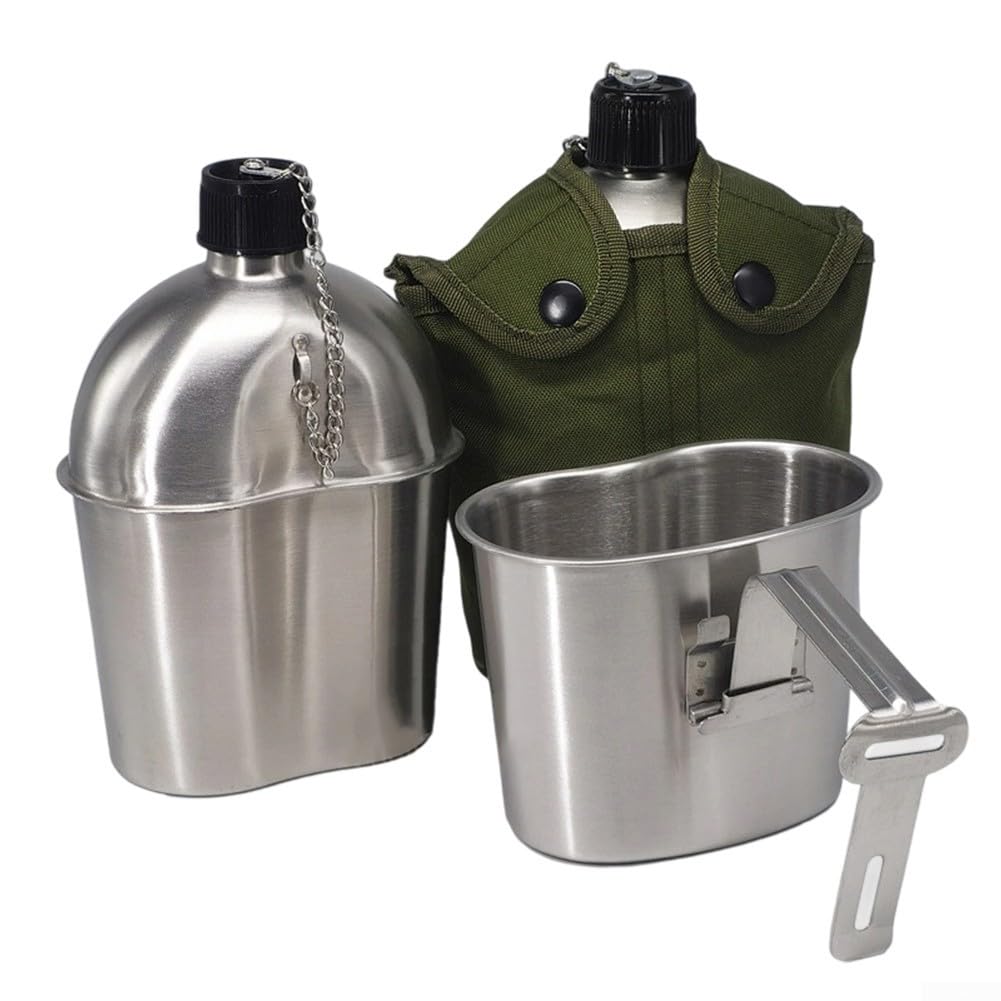 1 ensemble d'ustensiles de cuisine de camping en acier inoxydable avec sac en nylon pour faire bouillir l'eau, le thé, la cuisine, les aliments en plein air, randonnée, pique-nique