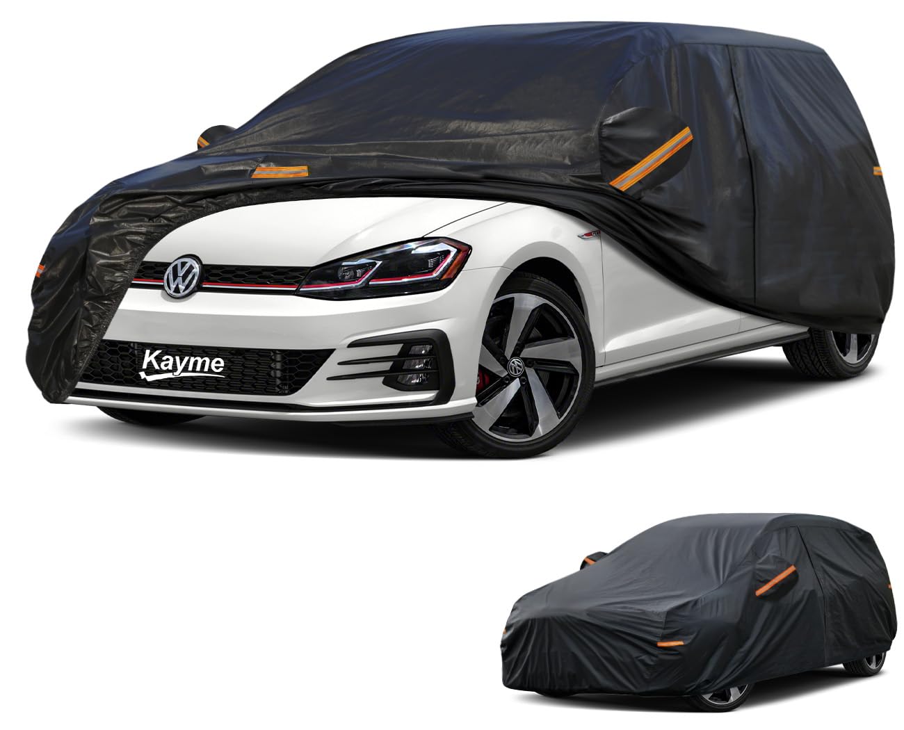 Kayme Funda Coche Exterior Hatchback, Cubre Coche Exterior Impermeable Transpirable Forro de Algodó, Cubierta para Audi A3 Sportback,Ford Focus,Kona,Megane etc. Ver Tabla de Tallas de Coches A3, Negro
