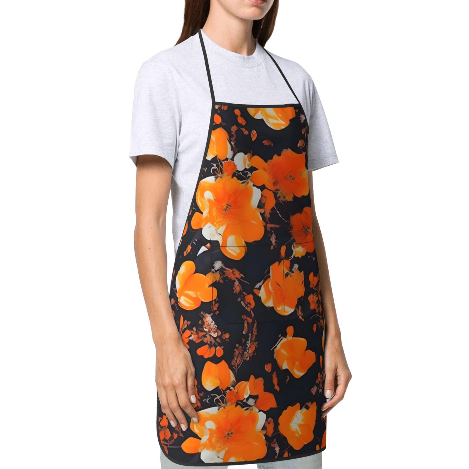 Ensemble de tabliers à imprimé floral pour femmes avec poches et sangle de cou réglable pour la cuisine, la pâtisserie, le jardinage et l'artisanat