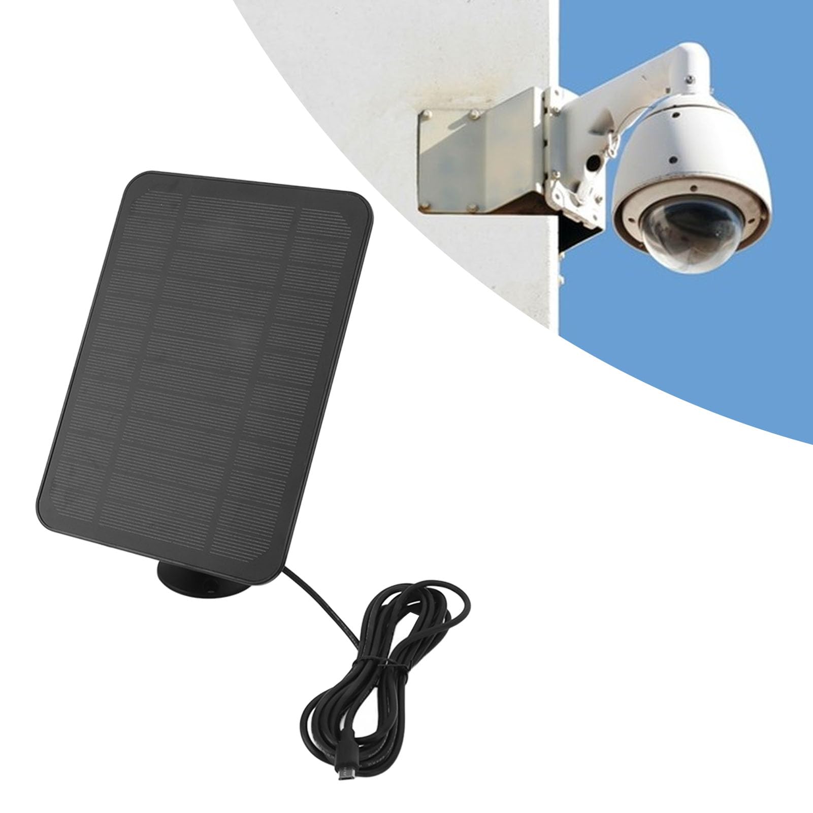 Zonnepaneel voor Beveiligingscamera, 5V 4W Micro USB & USB-C-poort Zonnepaneel voor Draadloze Buitenbeveiligingscamera, IP65 Waterdichte Zonnelader 360° Verstelbare Beugel (Zwart