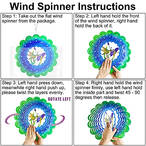 Hummingbird Wind Spinner,12In Bird Flower Wind Spinners For Yard And Garden,3D Wind Catcher Spinner Outdoor Metal Large Hanging,Green & Blue Kinetic Wind Sculptures Patio Spinfinity Art Ornament Gifts #TOP5
