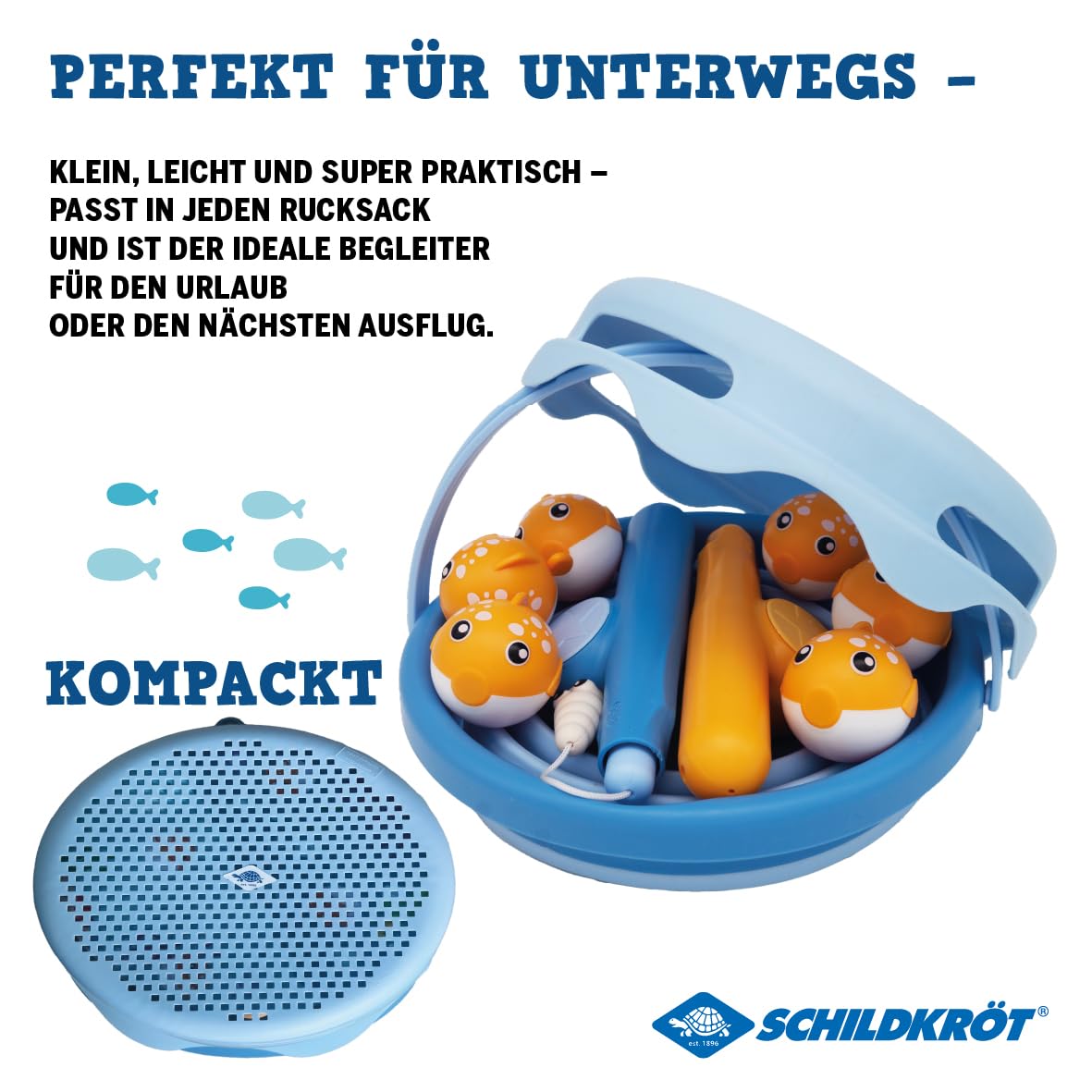 Schildkröt Fishing Game – Magnetisches Angelspiel für Kinder – fördert Feinmotorik & Koordination – 2 Teleskop-Angeln, 6 Fische & Faltbarer Eimer mit Unterwassermotiv – BPA frei