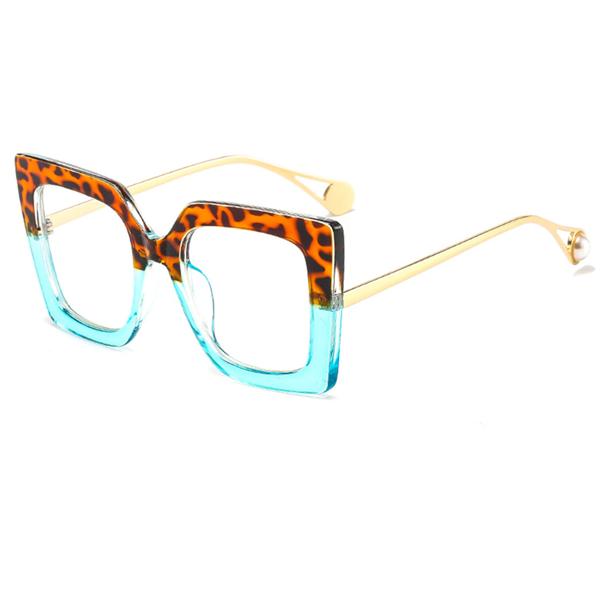 bullabulling Oversized Square Anti-Blue Light Reading Glasses Eyestrain Anti Glare Pearl Studded Arm Cat Eye Fashion Glasses