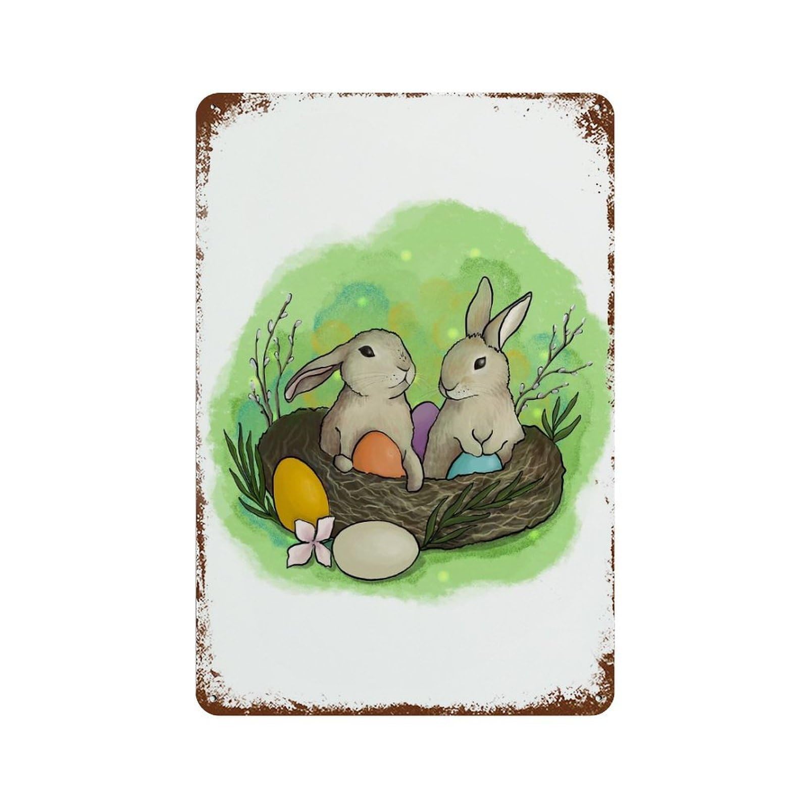 Easter Bunny April Aged Metal Wall Plaque 11.8"x7.9", for Office, Studio And Wall Decor, Novelty Wall Decor