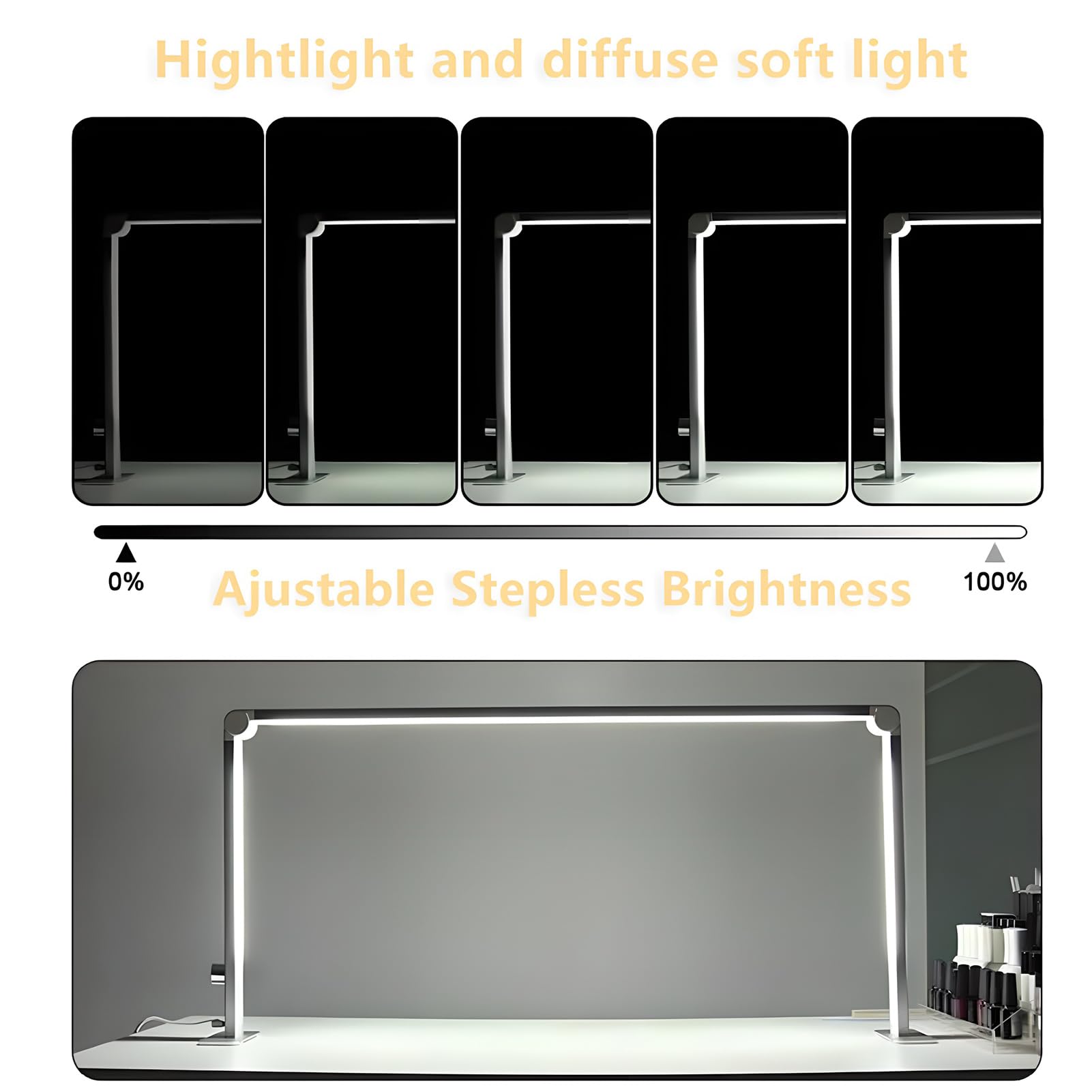 Lampa biurkowa LED z CRI >95, 36 W płynna regulacja ściemniania i 3 temperatury barwowe, składane ramię aluminiowe, bezcieniowe oświetlenie z 3 stron do zastosowań w technice paznokci, malowaniu