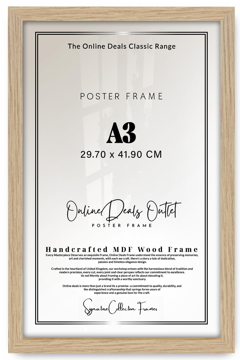 Online Deals | MDF Picture Frame A3 (29.70 x 41.90 CM) No Mount Included for Cityscape Photography, Sketch Art & Prints, MDF Wood, Secure Wall Display [ Oak ]
