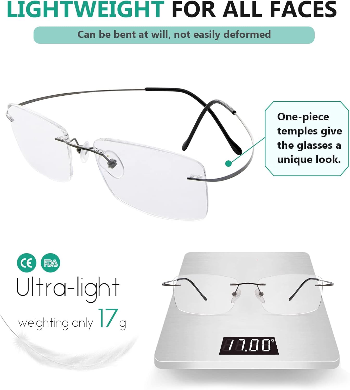 Eyekepper Titanium Rimless Eyeglasses Men Black