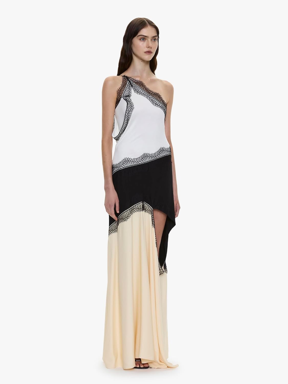 Christopher Esber Keira Split Lace One Shoulder Cutaway Dress