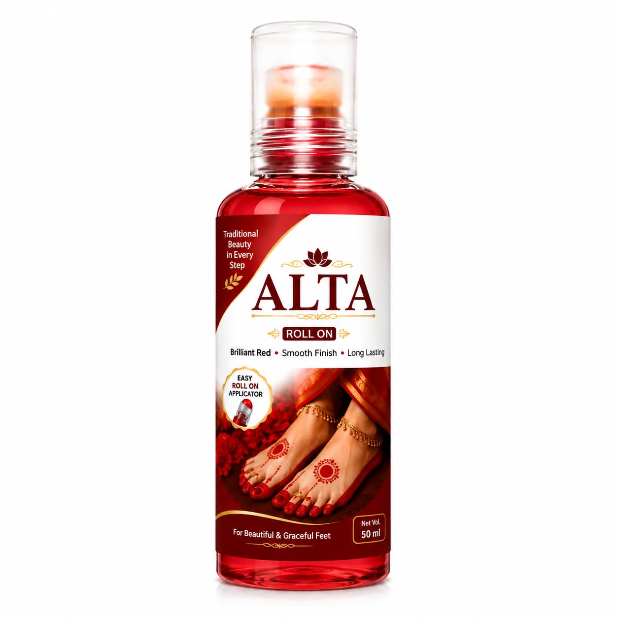 Roll On Liquid Alta for Women & Girls, Red Alta with Vitamin E & Aloe Vera Gel, Easy-Apply Foot & Hand Alta for Dance, Festivals, Weddings & Special Occasions, 50ml - The Galiff Store.-image-4