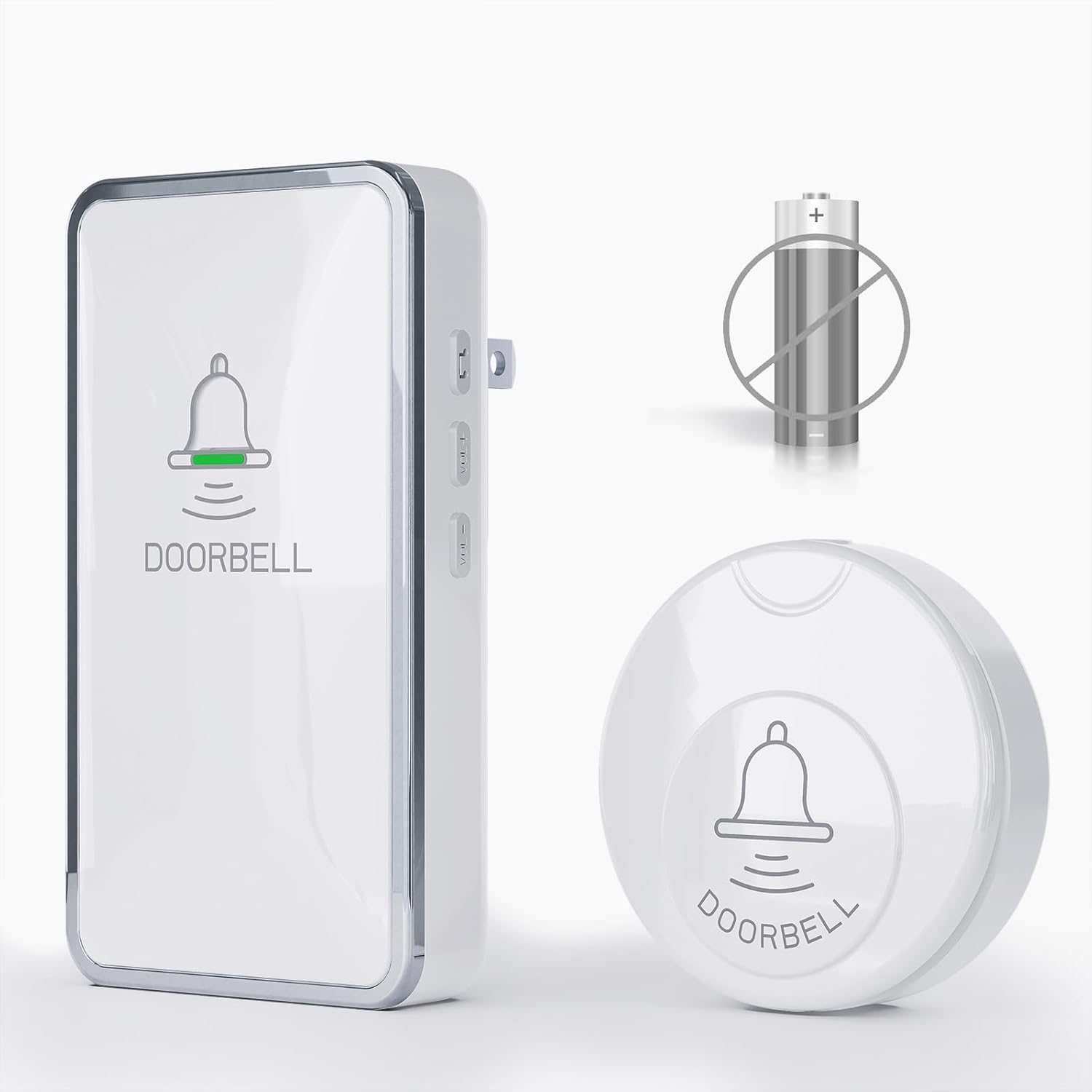 【No Battery Required】 Wireless Doorbell Waterproof, Avorecta Door Chime Kit with 1 Plug-in Receiver & 1 Self-Powered Round Push Button Transmitter, 38 Chimes, 4 Volume Levels, White
