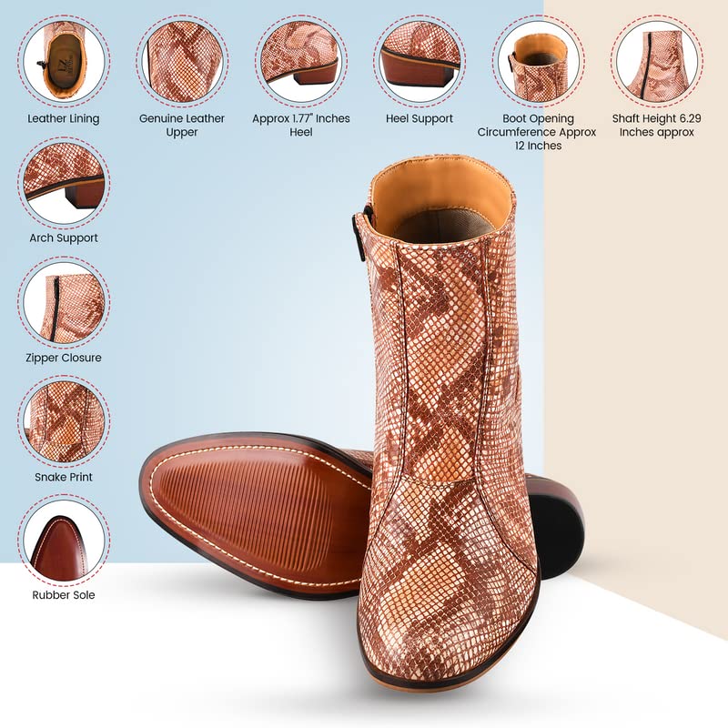 Image of LIBERTYZENO Mens Animal Print & Plain Leather Adults High Ankle Retro Dress Boots for Easter Gift